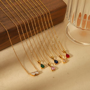 1 Piece Simple Series Simple Droplet Stainless Steel  Gold Color Zircon Women Pendant Necklaces h5 